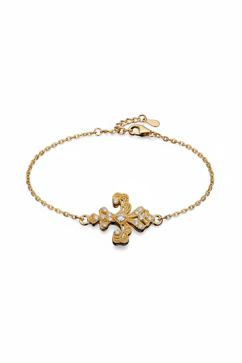 Altın Fleur-de-lis Bileklik - Beyaz Arka Plan + Kırpılmış + Minik Shadow