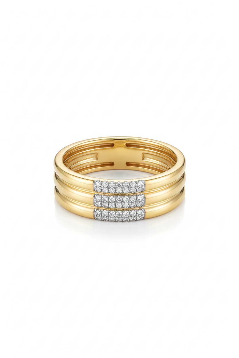 Üç Bantlı Altın Yüzük - Cartier Standart