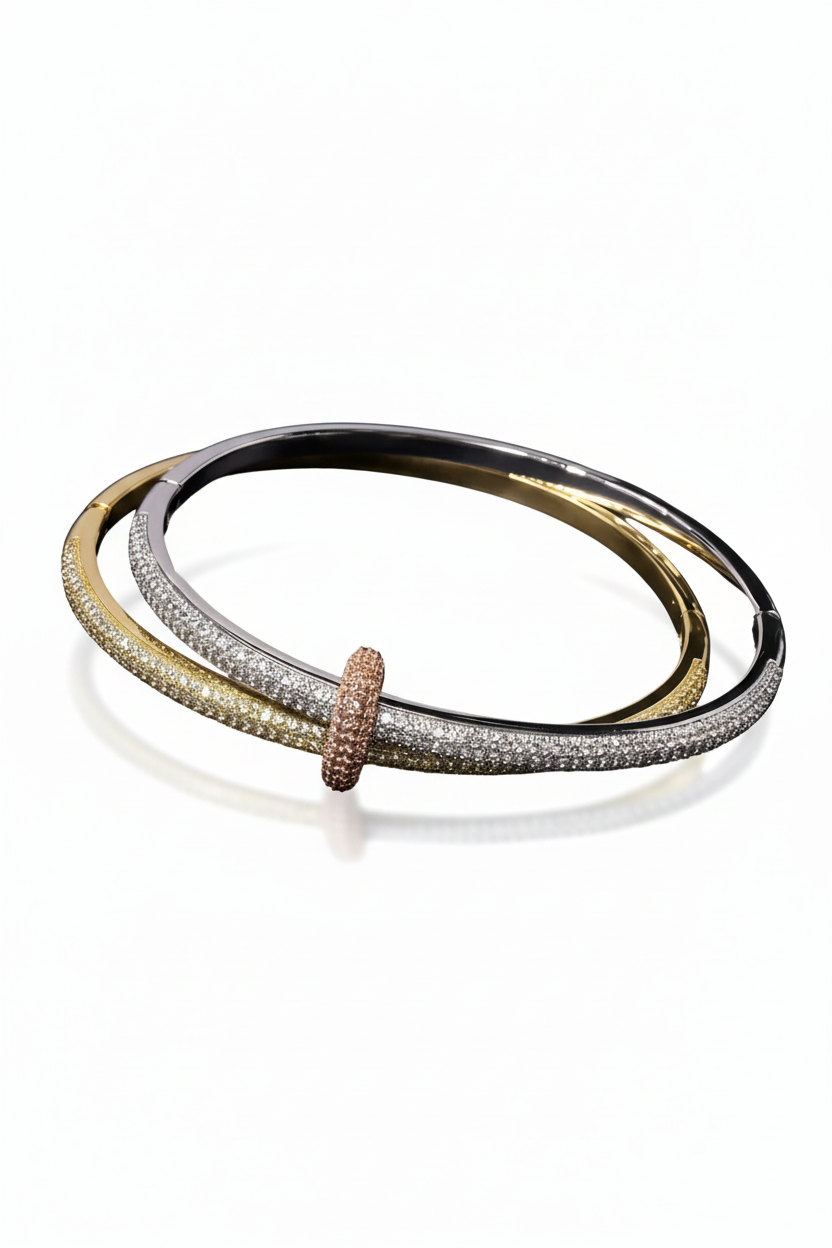 Noir Tri-Color Bangle - Kırpılmış + Minik Shadow